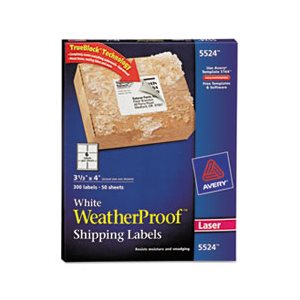 LABELS, WeatherProof, Shipping, w / TrueBlock, Laser, White, 3.33" x 4", 300 / Pk