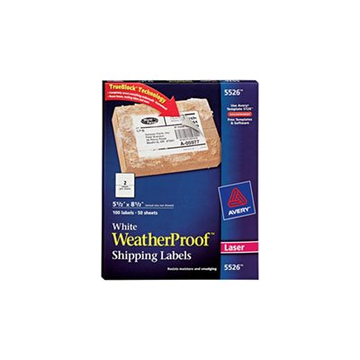 LABELS, WeatherProof, Shipping, w / TrueBlock, Laser, White, 5.5" x 8.5", 100 / Pk