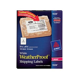 LABELS, WeatherProof, Shipping, w / TrueBlock, Laser, White, 5.5" x 8.5", 100 / Pk