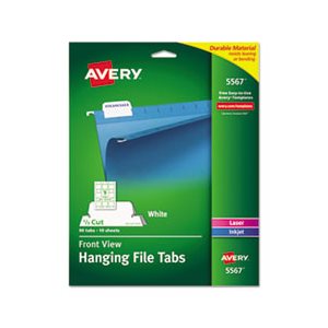 HANGING TABS, Print / Write-On, 1 / 5 Tab, 2.0625", White, 90 / Pk