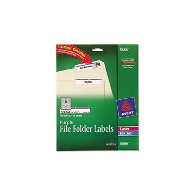 LABELS, Permanent, File Folder, W /  TrueBlock, Inkjet / Laser, Purple Border, 750 / Pk