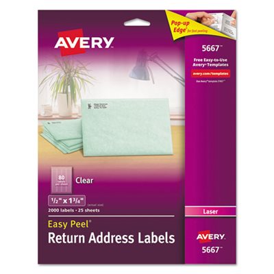 LABELS, Clear, Easy Peel, Return Address, Laser, .5" x 1.75", 2000 / Box