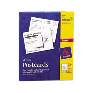 POSTCARDS, Laser, 4.25" x 5.5", Uncoated, White, 4 / Sheet, 200 / Box