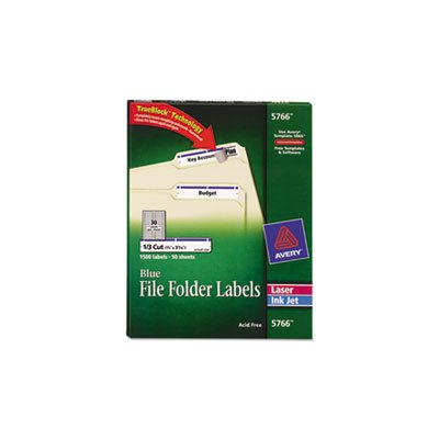 LABELS, Permanent, File Folder, W /  TrueBlock, Inkjet / Laser, Blue, 1500 / Box