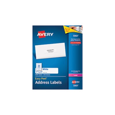 LABELS, Easy Peel, Mailing, Address, Laser, 1" x 4", White, 5000 / Box