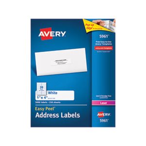 LABELS, Easy Peel, Mailing, Address, Laser, 1" x 4", White, 5000 / Box