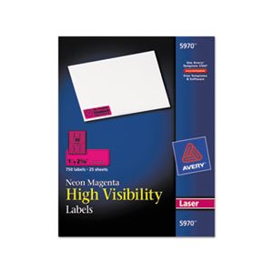 LABELS, High-Visibility, Permanent, ID, Laser, 1" x 2.625", Neon Magenta, 750 / Pk