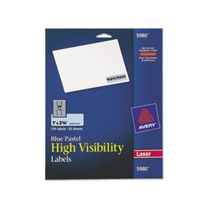 LABELS, High-Visibility, Permanent, ID, Laser, 1" x 2.625", Pastel Blue, 750 / Pk