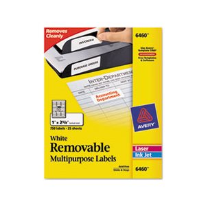 LABELS, Removable, Multi-Use, 1" x 2.625", White, 750 / Pk