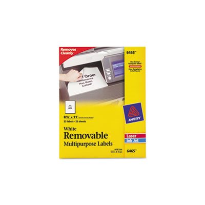 LABELS, Removable, Multi-Use, 8.5" x 11", White, 25 / Pk