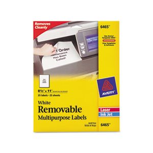 LABELS, Removable, Multi-Use, 8.5" x 11", White, 25 / Pk