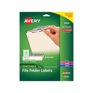 LABELS, Removable, 1 / 3-Cut, File Folder, Inkjet / Laser, .66 x 3.44, WHITE / ASSORTED, 750 / PK