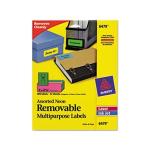 LABELS, High-Visibility, Removable, ID, Laser / Inkjet, 1" x 2.625", Assorted Neon, 360 / PK