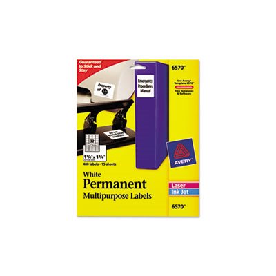 LABELS, Permanent, ID, Inkjet / Laser, 1.25" x 1.75", White, 480 / Pk