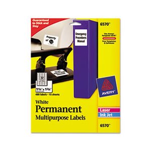 LABELS, Permanent, ID, Inkjet / Laser, 1.25" x 1.75", White, 480 / Pk