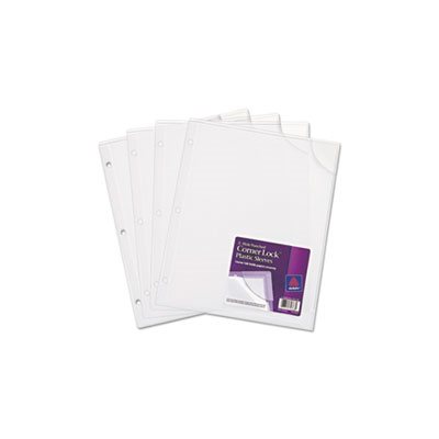 PLASTIC SLEEVES, Three-Hole Punched, Corner Lock, 11.75" x 9.5", Clear, 4 / Pk