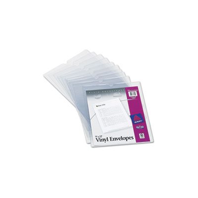 VINYL ENVELOPES, Top-Load, Clear, w /  Thumb Notch, 9” x 12”, Clear, 10 / Pk