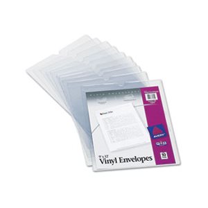 VINYL ENVELOPES, Top-Load, Clear, w /  Thumb Notch, 9” x 12”, Clear, 10 / Pk