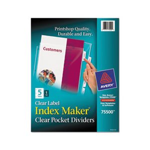 SHEET PROTECTOR DIVIDERS, Index Maker, Print & Apply, Clear, Label, 5-Tab, Letter