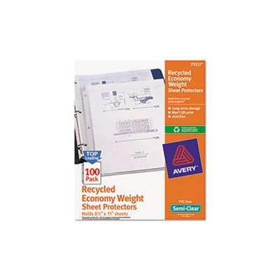 SHEET PROTECTORS, Top-Load, Recycled, Polypropylene, Semi-Clear, 100 / Box