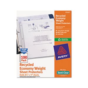 SHEET PROTECTORS, Top-Load, Recycled, Polypropylene, Semi-Clear, 100 / Box