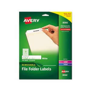 LABELS, Removable, 1 / 3-Cut, File Folder, Inkjet / Laser, .66" x 3.44", White, 750 / PK