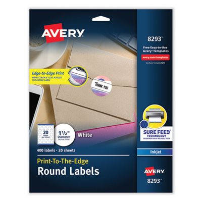 LABELS, VIB COLOR PRINTING ROUND ADD 1 1 / 2 DIA WHT 400 / PK