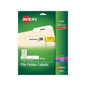 LABELS, Permanent, File Folder, W /  TrueBlock, Inkjet / Laser, White, 750 / Pk