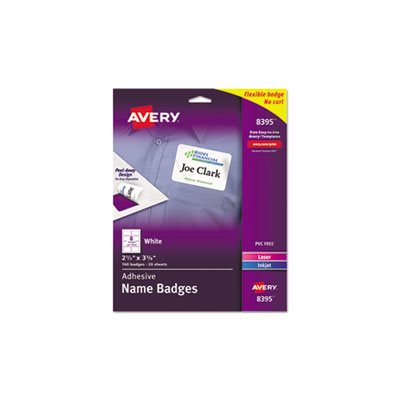 NAME BADGES, Flexible, Self-Adhesive, Laser / Inkjet, LABELS,  2.33" x 3.375", WHITE, 160 / PK