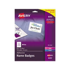 NAME BADGES, Flexible, Self-Adhesive, Laser / Inkjet, LABELS,  2.33" x 3.375", WHITE, 160 / PK