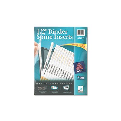 BINDER, SPINE INSERTS, .5" Spine Width, 16 Inserts / Sheet, 5 Sheets / Pk