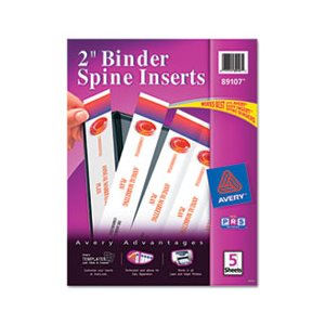 BINDER, Spine Inserts, 2" Spine Width, 4 Inserts / Sheet, 5 Sheets / Pk