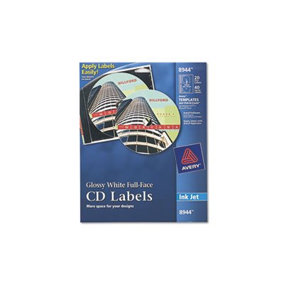 LABELS, Full-Face, CD, INKJET, Glossy White, 20 / Pk