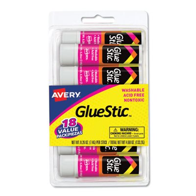 GLUE STICKS, Permanent, Glue Stics, White Application, .26 oz, Stick, 18 / Pk