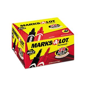 MARKER, Marks-A-Lot, Regular Desk-Style, Permanent, Chisel Tip, Black, 24 / Pk