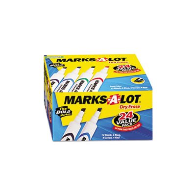 MARKERS, Marks-A-Lot, Desk-Style, Dry Erase, Chisel Tip, Assorted, 24 / Pk