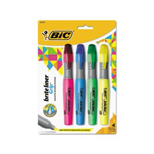 HIGHLIGHTER, Brite Liner,GRIP, Chisel Tip, Assorted Colors, 4 / Set