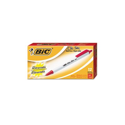 PEN, BALLPOINT, RETRACTABLE, ECOLUTIONS, Clic Stic, Red Ink, 1mm, Medium, Dozen