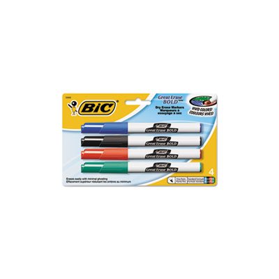 MARKER, DRY ERASE, Great Erase, Bold, Pocket-Style, Fine Tip, Assorted, 4 / Pk