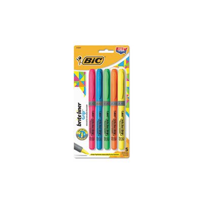 HIGHLIGHTER, Brite Liner, Grip, Pocket-Style, Chisel Tip, Assorted Colors, 5 / Set