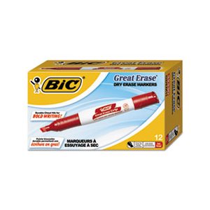 MARKER, DRY ERASE, Great Erase, Grip, Chisel Tip, Red, Dozen