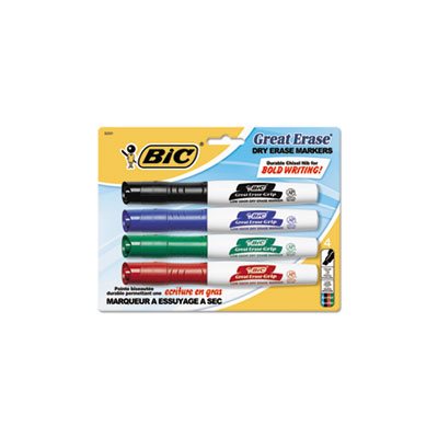 MARKER, DRY ERASE, Great Erase, Grip, Chisel Tip, Assorted, 4 / Set