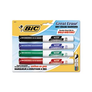 MARKER, DRY ERASE, Great Erase, Grip, Chisel Tip, Assorted, 4 / Set