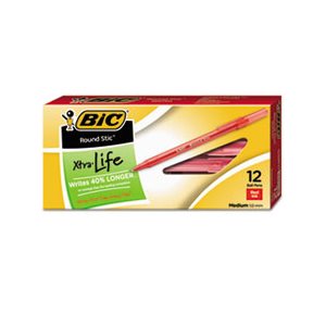 PEN, Round Stic, Xtra Precision & Xtra Life, Ballpoint, Red Ink, 1mm, Medium, Dozen