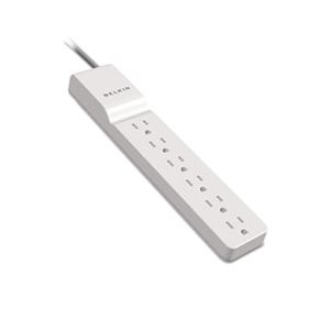 Surge Protector, 6 Outlets, 8' Cord, 720 Joules, White