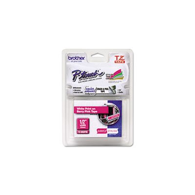 LABELING TAPE, TZ Standard Adhesive, Laminated, .5" x 16.4', White on Berry Pink