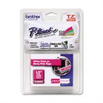 LABELING TAPE, TZ Standard Adhesive, Laminated, .5" x 16.4', White on Berry Pink