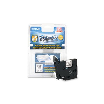 LABELING TAPE, TZ Super-Narrow, Non-Laminated, for P-Touch Labeler, .125"w, Black on White