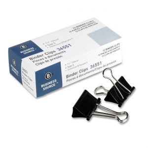 CLIPS, BINDER, MEDIUM, 1.3"w, .63" Size Capacity, 12 CLIPS / BOX, BLACK, STEEL