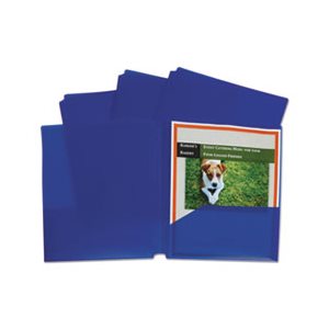 FOLDER, PORTFOLIO, TWO-POCKET, HEAVYWEIGHT, POLY, 3-HOLE PUNCH, LETTER, BLUE, 25 / BOX